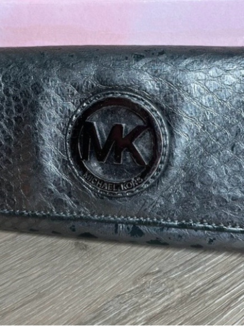 Michael Kors Silver Metallic Snakeskin Pattern Long Wallet
